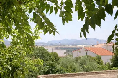 a view of the countryside through the leaves of a tree at 2 Bedroom Apartment near the Athens Airport, Spata in Spáta