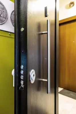 a metal door with a door knob on it at Premium GaLeRia 4A in Athens