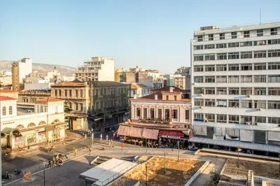 an aerial view of a city with buildings at Mosaics Athens aprtm in the Cetral Market in Athens