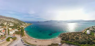 an aerial view of a beach and the ocean at Porto sea view house - 15min from Athens airport - AC - WIFI - PARKING in Porto Rafti