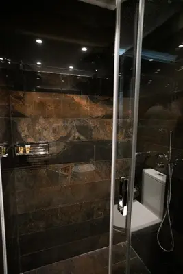 a bathroom with a shower with a toilet at Athens City Living at Akadimias in Athens