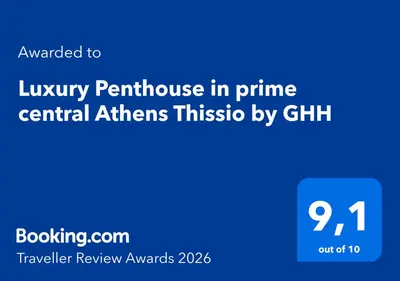a blue sign with the words luxury furniture in prime central athens historicity by at Luxury Penthouse in prime central Athens Thissio by GHH in Athens