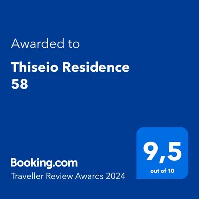 a blue sign with the text awarded to tiscosa at Thiseio Residence 58 in Athens