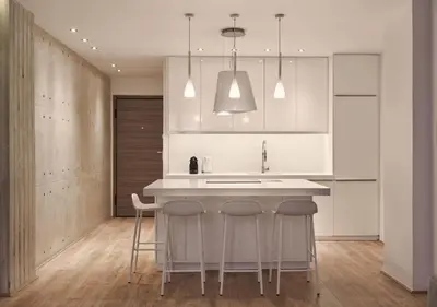 a kitchen with white cabinets and a island with bar stools at Cute n Comfort Luxury Condo in Kolonaki in Athens