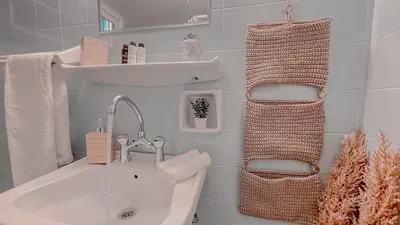 a bathroom with a sink and a bath tub at Boho Chic 2BR Apartment in the Center of Athens in Athens