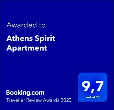 a blue sign that says awarded to athens spirit apartment at Athens Spirit Apartment in Athens