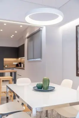 a dining room with a table with a cactus on it at The HostMaster Cosmopolitan Downtown Scent in Athens