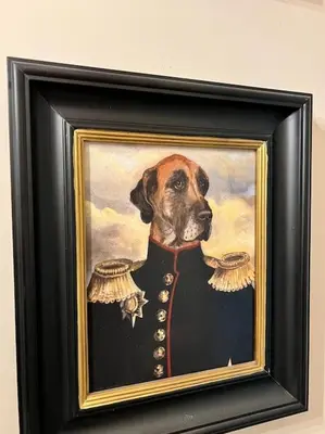 a painting of a dog in a suit at Lux Beach Apartment in Vari
