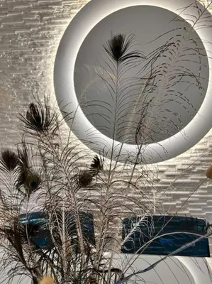 a white sculpture of a moon and a plant at Lux Beach Apartment in Vari