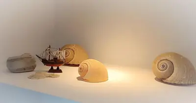 a group of artifacts sitting on a table with a lamp at Overlooking the Acropolis in Athens