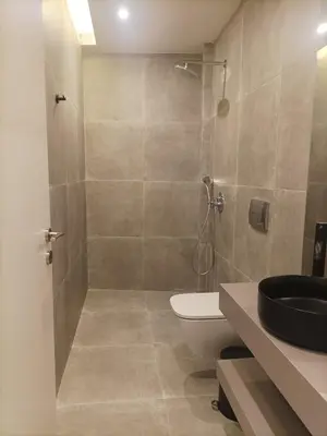 a bathroom with a shower and a toilet and a sink at Evripidou Experience - Triple Suite in Athens