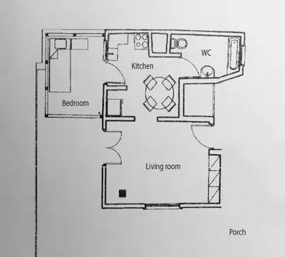 a black and white floor plan of a room at Acropolis view Penthouse by WeHost Athens in Athens