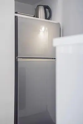 a refrigerator with a kettle on top of it at Athens Syntagma Studio in Athens