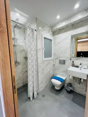 a bathroom with a toilet and a sink and a shower at Likourgou Suite Dialog Number 1 VIPGreece in Athens