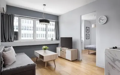 a living room with a couch and a tv at Standard Suite by Acropolis Cozy Suites in Athens
