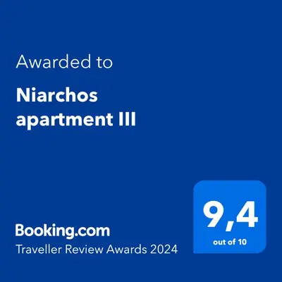 a screenshot of a phone with the text awarded to nathos appointment iii at Niarchos apartment III in Athens