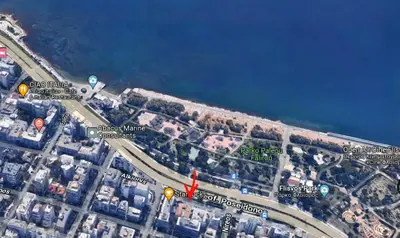 a map of a parking lot with a freeway at Lovely seaside apartment next to Starbucks opposite the beach park of Flisvos in Athens