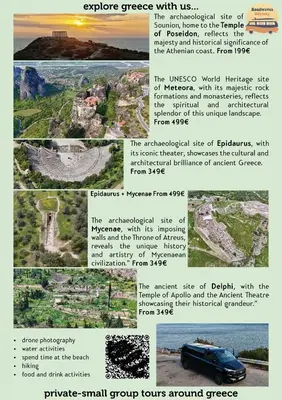 a collage of photos of a small group tours around greece at Athenian Condo in Athens