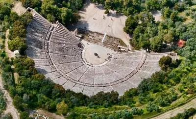 an aerial view of a large building in a field at Athenian Condo in Athens