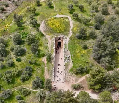an aerial view of a road in a field with trees at Athenian Condo in Athens