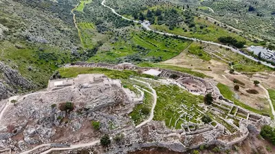 an aerial view of an ancient ruins on a mountain at Athenian Condo in Athens