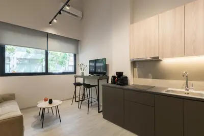 a kitchen with a sink and a counter top at Voda Luxury Residence #001 - Acropolis View Rooftop in Athens