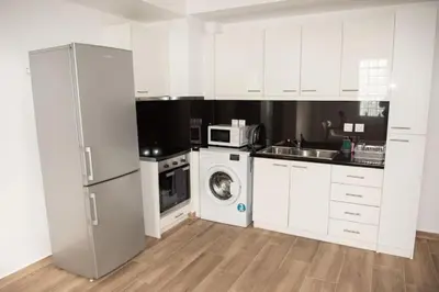 a kitchen with a refrigerator and a washing machine at City view modern apartment (D3_FAL) in Athens