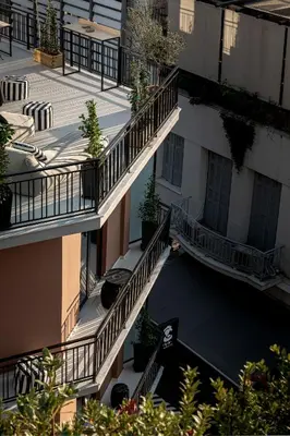 an overhead view of an apartment building with balconies at Clyde Athens by Nin&Bau in Athens