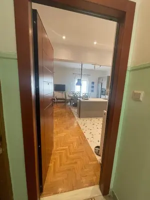 a door leading into a room with a living room at PAGRATI FLAT 7 in Athens