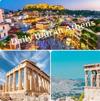 a collage of photos with cities and attractions at Elpida's house in Spáta