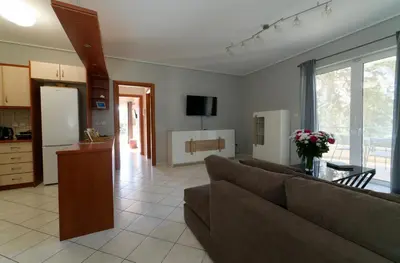 a living room with a couch and a table at Cozy & Relaxing Apartments-Agia Paraskevi in Athens