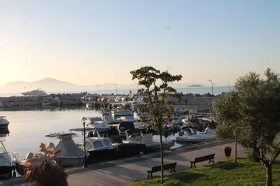 a bunch of boats parked in a marina at Athens Riviera coast apartment in Athens