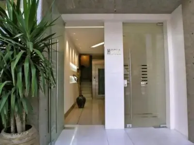 a hallway with a potted plant in a building at Athens City Hotel in Athens