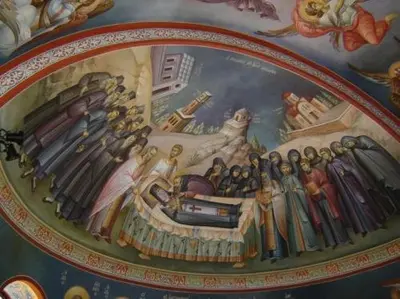 a painting on the ceiling of a church at Senia Studios in Agia Marina Aegina