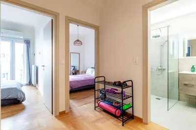 a bathroom with a shower and a walk in shower at Boutique07 Luxury Apartment, Athens, Acropolis. in Athens
