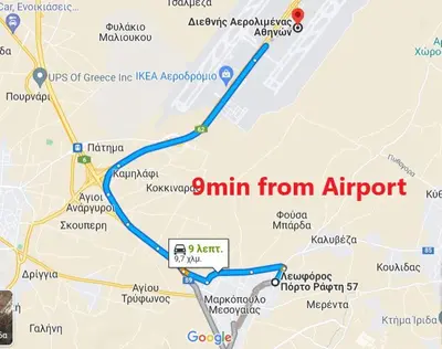 a map of the from airport at Vintage Place Near ATH Airport in Markopoulo