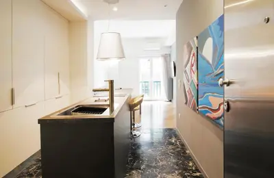 a kitchen with a sink and a counter top at Modern 55m2 Centrally located flat in Athens