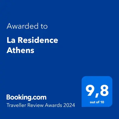 a blue phone screen with the text awarded to la residence atirs at Warm & Coozy Residence in Athens