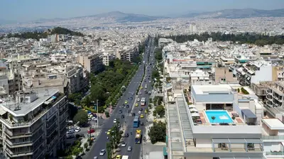 an overhead view of a city street with cars at Athens Zafolia Hotel in Athens