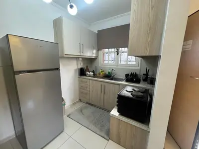 a kitchen with a refrigerator and a sink at AIOLOS COZY alimos center APARTMENT near the sea in Athens