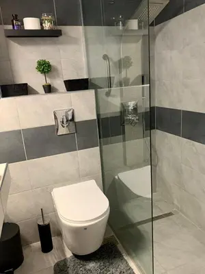a bathroom with a toilet and a glass shower at Athens nice apartment in Athens