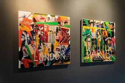 two framed photographs of a collage ofbidden at Artistic Spacious Studio Apartment next to metro Monastiraki in Athens