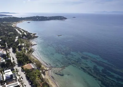 an aerial view of a beach and the ocean at Amarilia Hotel in Athens
