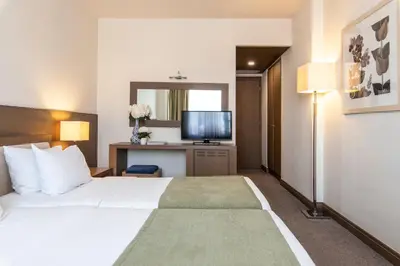 a hotel room with a bed and a flat screen tv at Amalia Hotel Athens in Athens
