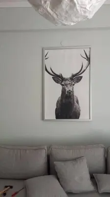 a picture of a deer on the wall above a couch at Acropolis Casa 2bdr/2bthr w/hot tub-3mins to plaka in Athens