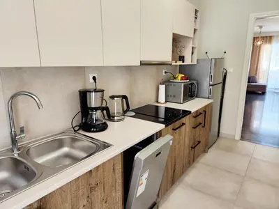 a small kitchen with a sink and a microwave at Acropolis Suite greendom in Athens