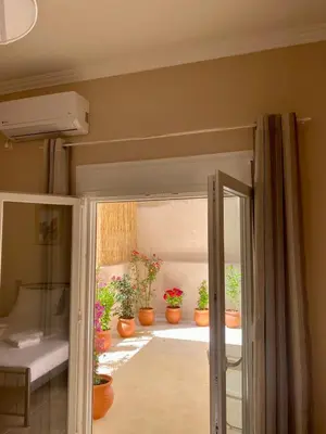 an open door with potted plants in a room at Oasis in the centre in Athens