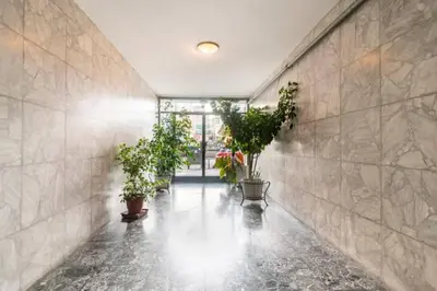 a hallway with potted plants in a building at Athenslander Acropolis view in Athens